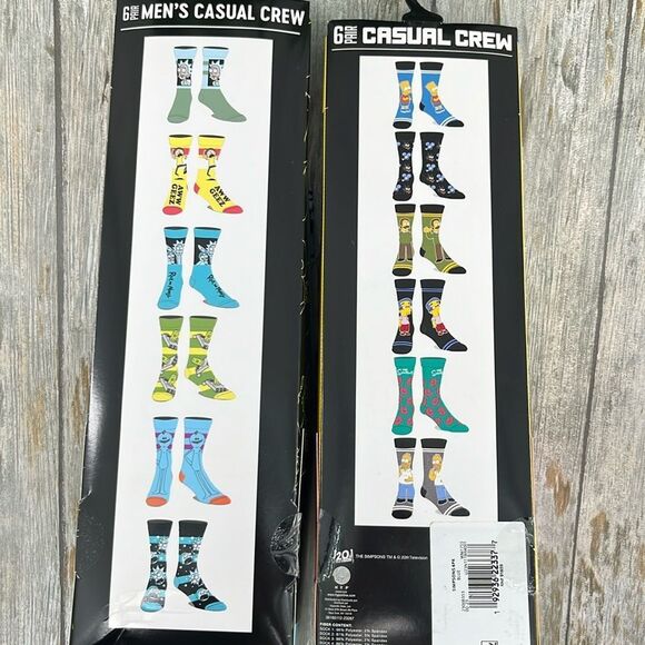 The Simpsons & Rick and Morty Crew Socks 2, 6-Packs Size 8-12 - Picture 3 of 5